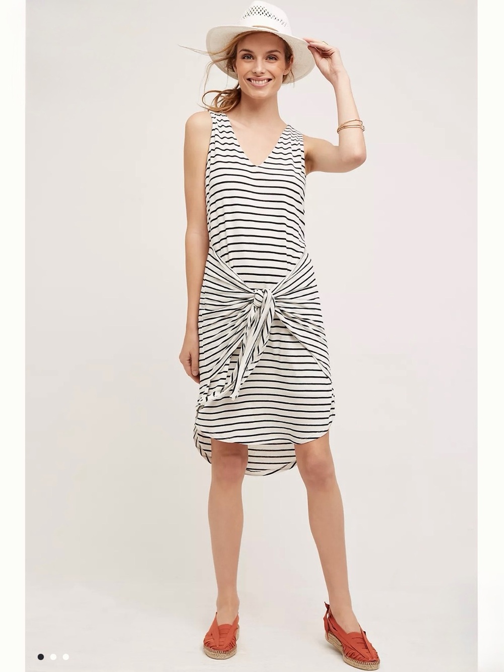 Anthropologie Dolan Left Coast Black & White Striped Tie-Front Tank Dress
